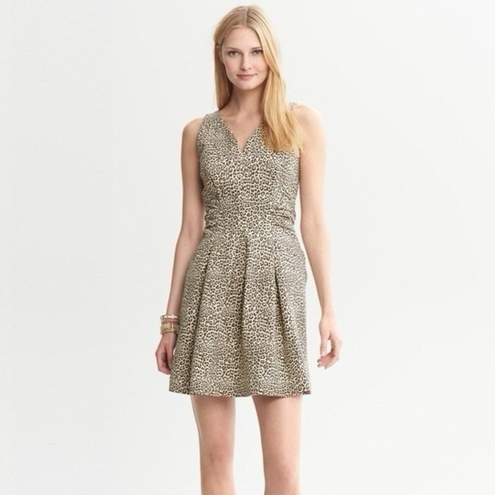 Issa London Banana Republic Leopard Ponte Dress Petite 00 Fit Flare NWOT $130